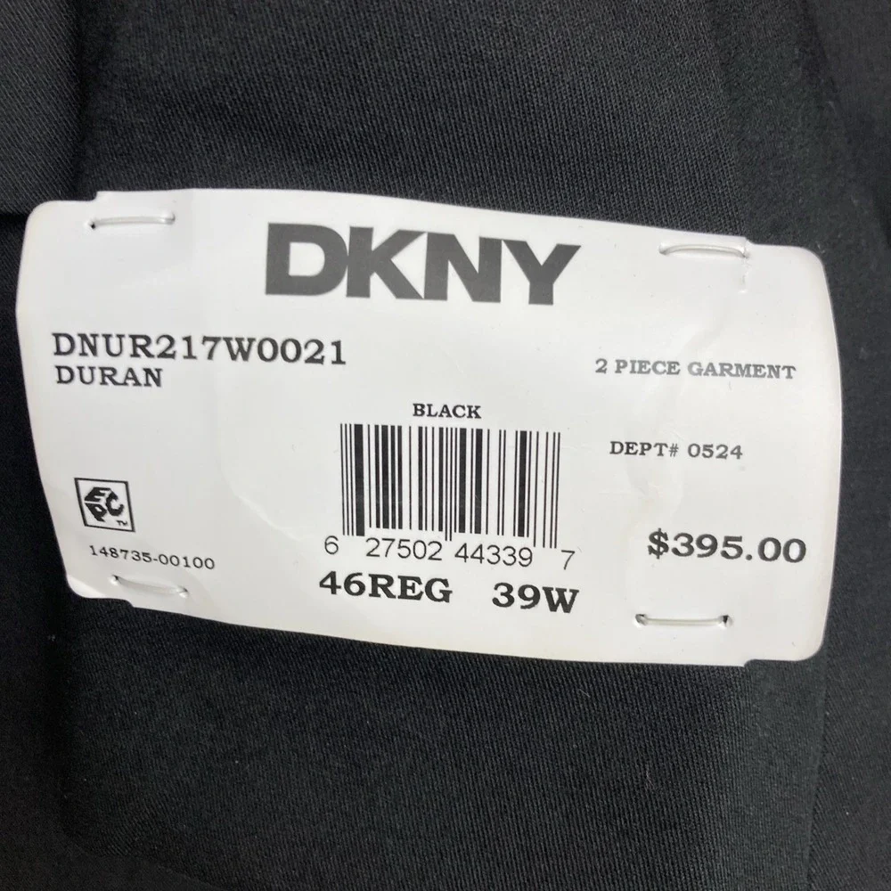 DKNY Men's Modern Fit Nested 2-piece Suit Black 46R Pants 39Wx32L